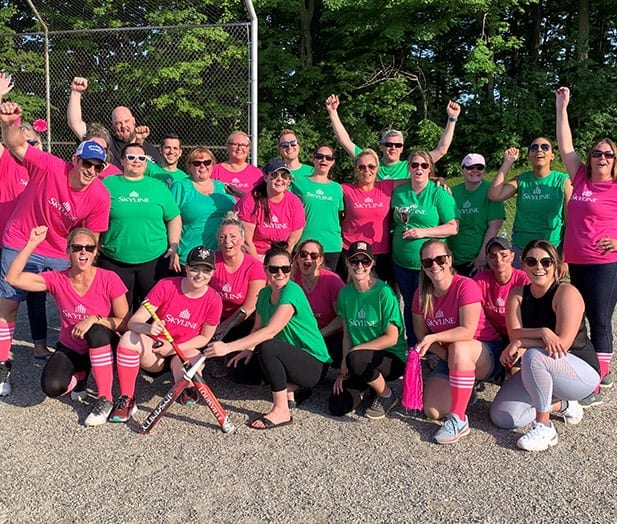 Two teams of Skyliners play baseball