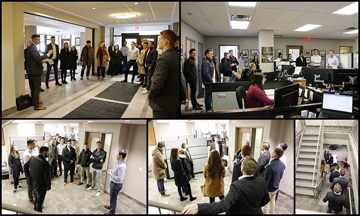 Chief Administration Officer, Martin Castellan, shows a small group of students around the Skyline head office