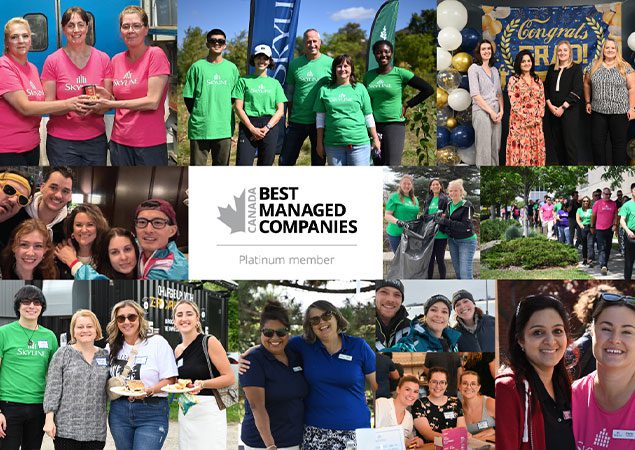 A collage of Skyline employees and Canada’s Best Managed Companies logo